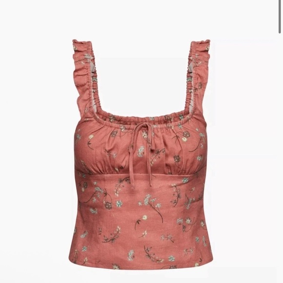 Floral Ruffle Linen Trim Top in Pink Size XS - Picture 1 of 5